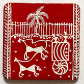 Craftooba Hand-Painted Warli Tribal Folk Art Square Fridge Magnets – Bullock Cart & Traditional Drummer Celebration Decorative Accents