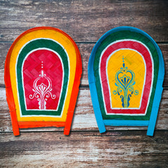 Handpainted and Handcrafted Decorative Folk Art Bamboo Tray Wall Decor Combo (kulo) or Winnowing Clatter/Basket for Home Decor & Festival