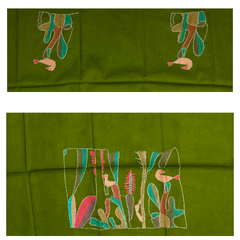 Craftooba Green Designer Blouse Piece | Blouse Material | Designer Blouse | Kantha Hand Embroidered Blouse Piece