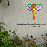 Yellow 9 Inches with Lotus Artwork Wooden Elephant Head Wall Decor