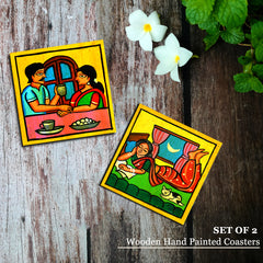 Wooden handpainted Coasters art Set Of 2 – | Wooden handpainted coaster decor