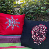 Kantha Hand Embroidered Cushion Covers – Set of 2 (Black & Red)
