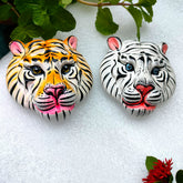 Craftooba Handmade Tiger Face Plaster of Paris Fridge Magnets (Set of 2) – Royal Bengal & White Tiger Decorative Magnetic Accents