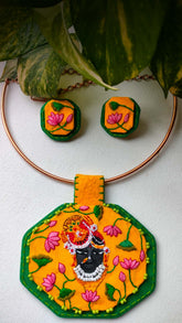 Pichwai Prerna – Hand Painted Shrinathji Necklace with Copper Hasuli | Artisan Hand Embroidered Pichwai Jewellery Set