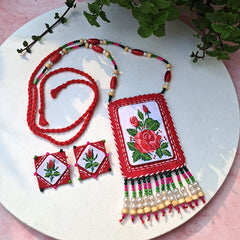 Craftooba Phool Sutra — Gulabo | Hand-Embroidered Rose Necklace & Star Set