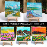 Craftooba Hand-Painted Mini Canvas Art Pack Of 5 | Hand Painted Canvas | Pack of 5 | Gift |