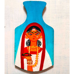 Craftooba Hand-Painted Traditional Bengali Woman Bottle Fridge Magnets (Set of 2)
