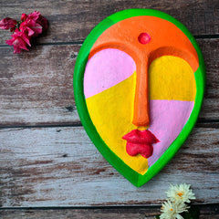 Vibrant Hand-Painted Papier-Mâché Wall Mask – Abstract Face Design