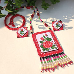 Craftooba Phool Sutra — Gulabo | Hand-Embroidered Rose Necklace & Star Set