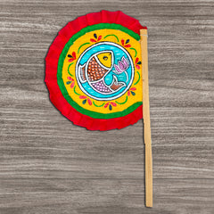 Craftooba Hand Painted Bengali Haat Pakha – Decorative Bamboo Hand Fan. Folk Art, 8.5 Inch – for Wedding, Puja & Wall Decor