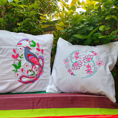 Kantha Hand Embroidered Cushion Covers – 100% Cotton | Set of 2 | Craftooba