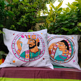 Craftooba Cotton Kantha Hand Embroidered Cushion Covers – Set of 2 (King & Queen Design)