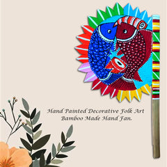 Craftooba Hand Painted Bengali Haat Pakha – Decorative Bamboo Hand Fan. Folk Art, 8.5 Inch – for Wedding, Puja & Wall Decor