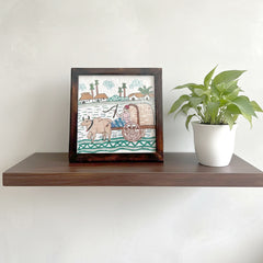Hand-Embroidered Kantha Art Frame – Bullock Cart Village Scene