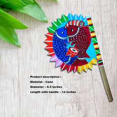 Craftooba Hand Painted Bengali Haat Pakha – Decorative Bamboo Hand Fan. Folk Art, 8.5 Inch – for Wedding, Puja & Wall Decor