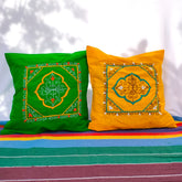 Hand Embroidered Kantha Cushion Covers – Set of 2 (Yellow & Green)