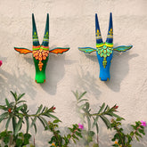 Handcrafted 15-Inch Solid Wooden Cow Head Wall Decor – Hand-Painted Traditional Folk Art Accent for Home