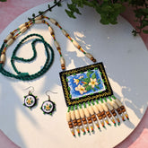 Craftooba Champa — Hand Embroidered Floral Statement Necklace with Matching Studs