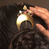 Craftooba Chandrika Heart Crescent Brass Hair Bun Pin | Handcrafted Artisan Hair Accessory | Craftooba