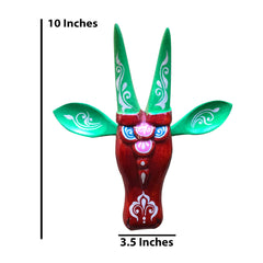 Hand-Painted Wooden Cow Head Wall Decor | Oachira Festival Inspired | Vastu Positive Decor | 10 Inches