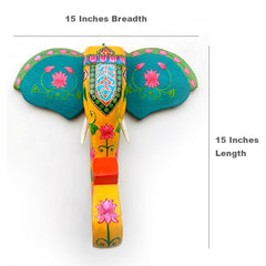 15-Inch Wooden Hand-Carved & Hand-Painted Elephant Head Wall Décor