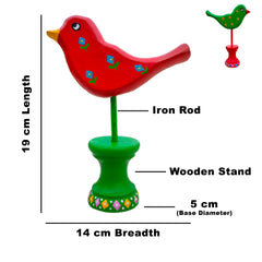 Craftooba Handpainted Wooden Bird showpiece Set-of-2 Green & Red | Wooden Birds | showpiece | Handpainted | Table top | Home Decor |