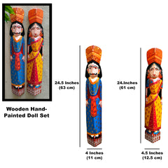 Craftooba Large Wooden Handpainted Couple Dolls for Home Decor Set of 2 | Doll | Handpainted Doll | Wooden Doll | Home Decor |