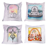 Cotton Hand-Painted 16.5 Inches L X 16.5 Inches W Durga Inspired Cushion Cover Set of 4 (Combo) | Cushion Cover | Cushion | Pillow Cover | Sofa Decor | Home Decor | Premium Cushion Cover