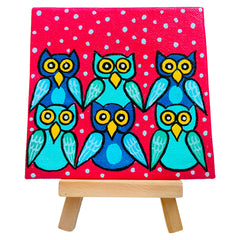 Craftooba Hand-Painted Mini Canvas – Vibrant Owl Family Art