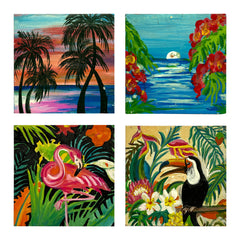Hand Painted Wooden Coasters Pack of 4 with