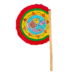 Craftooba Hand Painted Bengali Haat Pakha – Decorative Bamboo Hand Fan. Folk Art, 8.5 Inch – for Wedding, Puja & Wall Decor