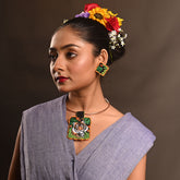Baghini – The Wild Grace Artisan Jewellery Set | Hand Painted & Hand Embroidered Tiger Statement Necklace with Copper Hasuli