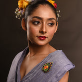Craftooba PushpaKatha – Utsav Genda Phool Brooch | Hand Embroidered Marigold Tear Drop Lapel Pin