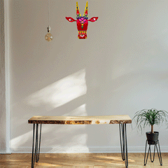 Craftooba Cow Head Wall Decor – Hand Painted Wooden Nandi Head, Red, 15 Inch – Symbol of Prosperity for Living Room & Puja Room,Entrance,Ready to Hang