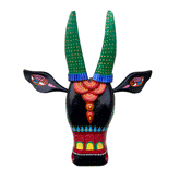 Hand-Carved & Hand-Painted Wooden Cow Head | 15 Inches | Vastu Positive Décor | Inspired by Oachira Festival, Kerala