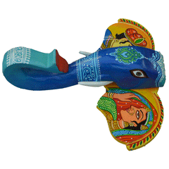 15-Inch Hand-Painted Elephant Head Wall Décor Featuring Royal Indian King and Queen