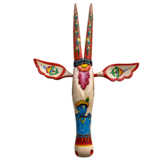 Craftooba Cow Head Wall Decor – Hand Painted Wooden Nandi Head, White Radha Krishna, 18 Inch – Symbol of Prosperity for Living Room & Puja Room,Entrance,Ready to Hang