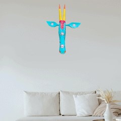 Craftooba Cow Head Wall Decor – Hand Painted Wooden Nandi Head, Blue Floral Design, 18 Inch – Symbol of Prosperity for Living Room & Puja Room,Entrance,Ready to Hang