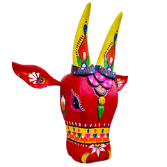 Craftooba Cow Head Wall Decor – Hand Painted Wooden Nandi Head, Red, 15 Inch – Symbol of Prosperity for Living Room & Puja Room,Entrance,Ready to Hang