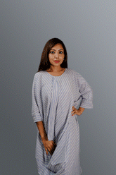 Handspun & handwoven linen striped cotton wrap dress