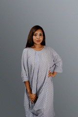Handspun & handwoven linen striped cotton wrap dress