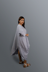 Handspun & handwoven linen striped cotton wrap dress