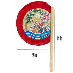 Cane Handpainted Hatpakha Hand Fan Art 8.5 Inches