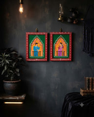 Handmade Traditional Babu Bibi In Balcony Jharokha Painting Set | Folk Art Wall Decor