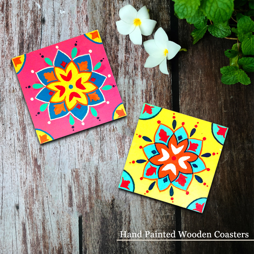Engineered wooden handpainted Coasters art –  | Engineered wooden handpainted coaster decor