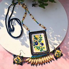 Craftooba Aparajita — Hand Embroidered Statement Necklace with Matching Studs