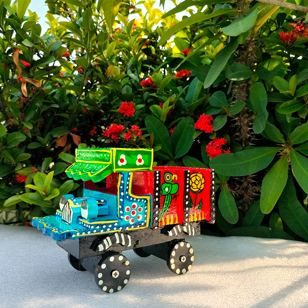 Craftooba Handpainted Wooden Transport Table Decor | Vibrant Indian Vintage Auto Rickshaw, Cycle Rickshaw, Scooter & Truck Miniatures | Traditional Showpiece for Home, Living Room & Office Desk Decor