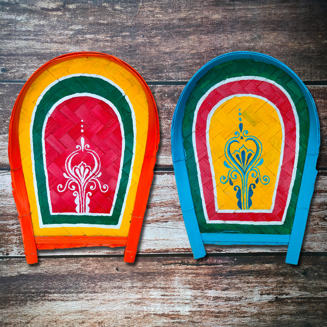 Handpainted and Handcrafted Decorative Folk Art Bamboo Tray Wall Decor Combo (kulo) or Winnowing Clatter/Basket for Home Decor & Festival