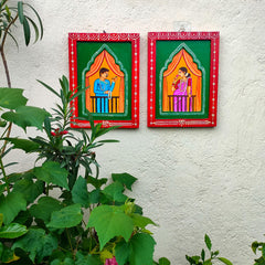 Handmade Traditional Babu Bibi In Balcony Jharokha Painting Set | Folk Art Wall Decor