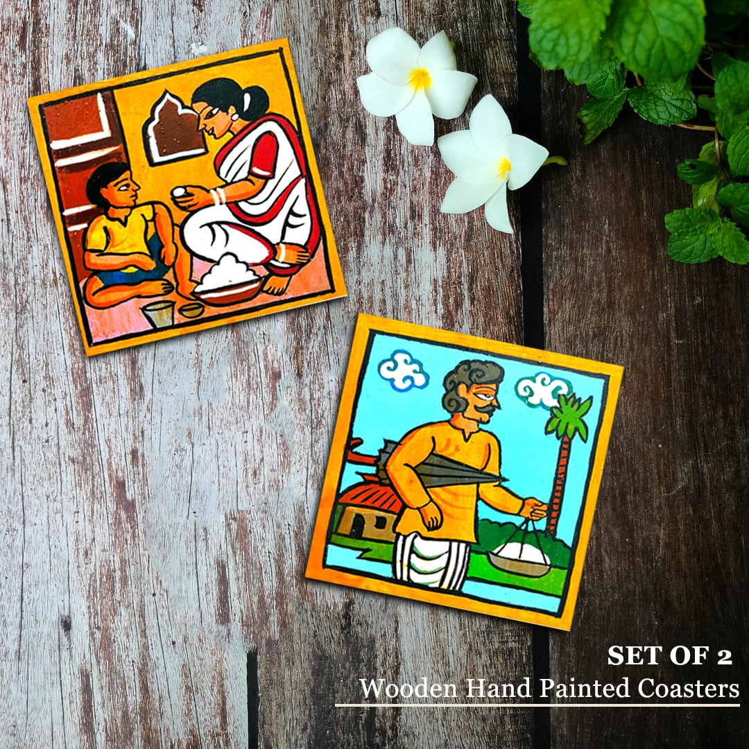 Wooden handpainted Coasters art Set Of 2 –  | Wooden handpainted coaster decor